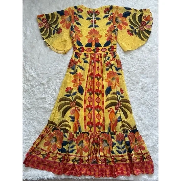 knee length dresses for ladies Farm Rio Long Sleeve Ruffled Maxi Dress